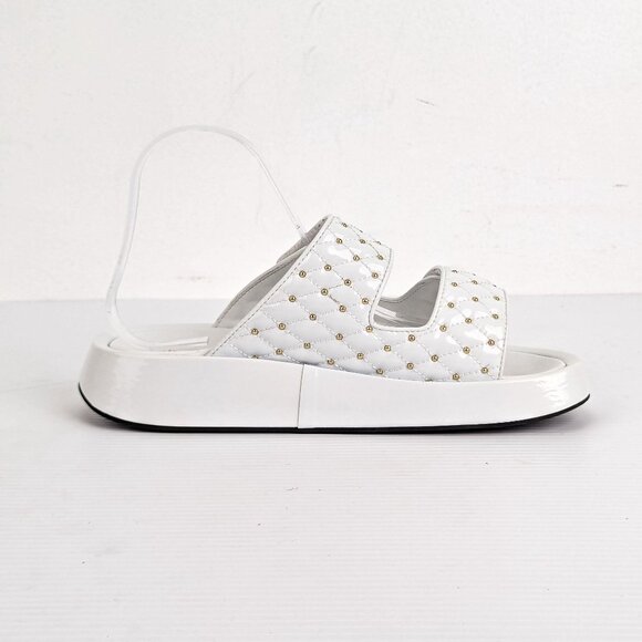 Jeffrey Campbell Women Studded Casual White Faux Patent Leather Sandals 8.5 - Picture 4 of 6